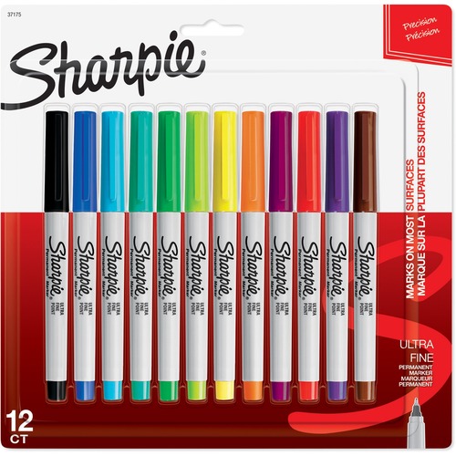 Sharpie Ultra Fine Point Permanent Marker - Ultra Fine Marker Point - Black, Red, Blue, Green, Brown, Orange, Purple, Lime, Yellow, Aqua, Berry, ... - 12 / Pack