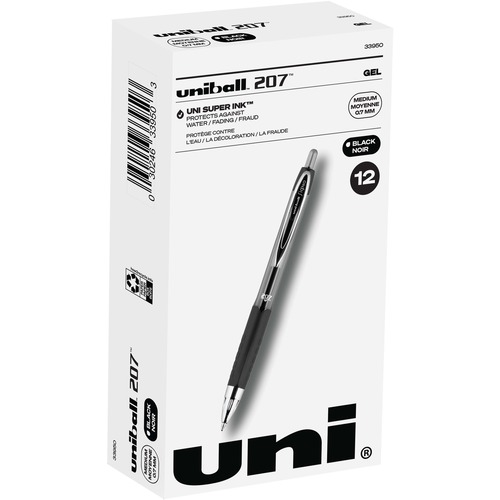uni-ball 207 Retractable Gel - Medium Pen Point - 0.7 mm Pen Point Size - Conical Pen Point Style - Refillable - Retractable - Black Pigment-based Ink - Translucent Barrel - 12 / Dozen