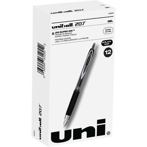 uniball™ 207 Gel Pen - Micro Pen Point - 0.5 mm Pen Point Size - Refillable - Retractable - Black Pigment-based Ink - 1 Dozen