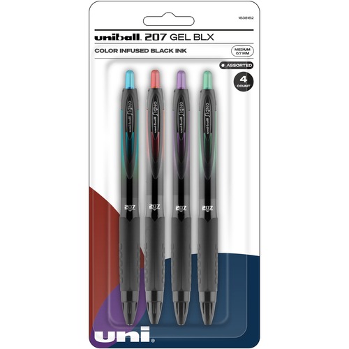 uniball™ 207 BLX Gel Pens - 0.7 mm Medium Pen Point - Retractable - Green/Black, Purple/Black, Black/Red, Black/Blue Ink - Pigment-based - 4 / Pack