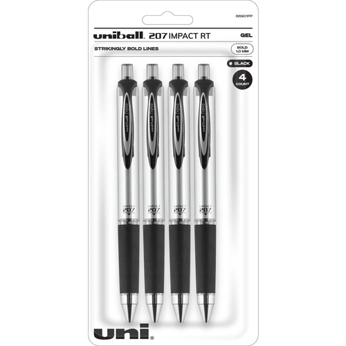 uniball™ 207 Impact RT Gel Pen - Bold Pen Point - 1 mm Pen Point Size - Refillable - Retractable - Black Gel-based Ink - 4 / Pack