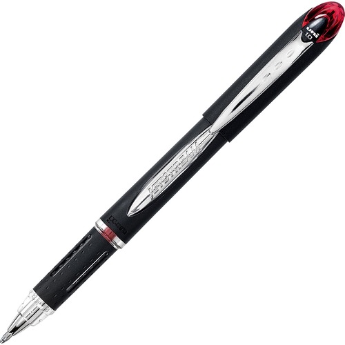 uni-ball Jetstream Rollerball Pen - Medium Pen Point - 1 mm Pen Point Size - Red Pigment-based Ink - Black Stainless Steel Barrel - 1 Each