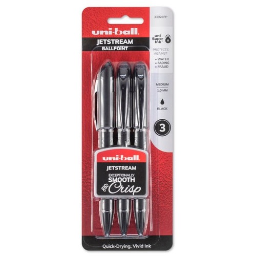 Uni-Ball Jetstream Rollerball Pen - 1 mm Bold Pen Point - Black Ink - Pigment-based - 3