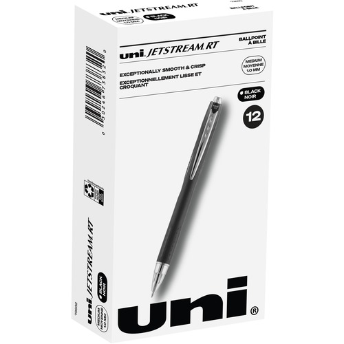 uni-ball Jetstream Retractable Ballpoint Pen - Medium Pen Point - 1 mm Pen Point Size - Retractable - Black Pigment-based Ink - 12 / Dozen