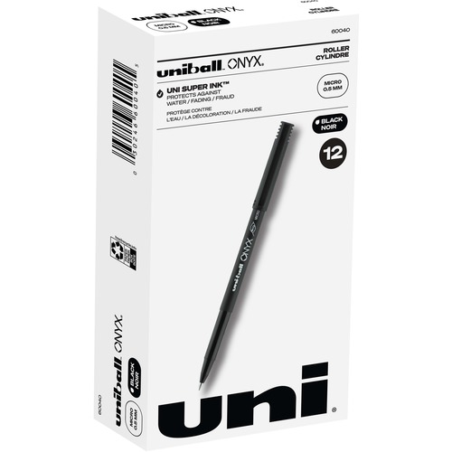 uniball™ Onyx Rollerball Pens - 0.5 mm (0.02") Micro Conical Pen Point - Black Ink - Dye-based - Matte Black Barrel - Metal Tip - 1 Dozen