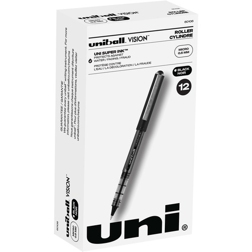 uni-ball Vision Rollerball Pens - Micro Pen Point - 0.5 mm Pen Point Size - Black Pigment-based Ink