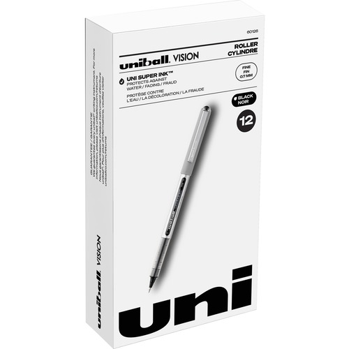 uni-ball Vision Rollerball Pens - Fine Pen Point - 0.7 mm Pen Point Size - Black Pigment-based Ink - 12 / Dozen