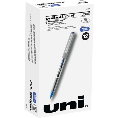 uniball™ Vision Rollerball Pens - Fine Pen Point - 0.7 mm Pen Point Size - Blue Pigment-based Ink - 1 Dozen