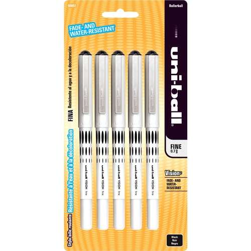 Uni-Ball Vision Roller Ball Pen - Fine Pen Point - 0.7 mm Pen Point Size - Black Pigment-based Ink - 5