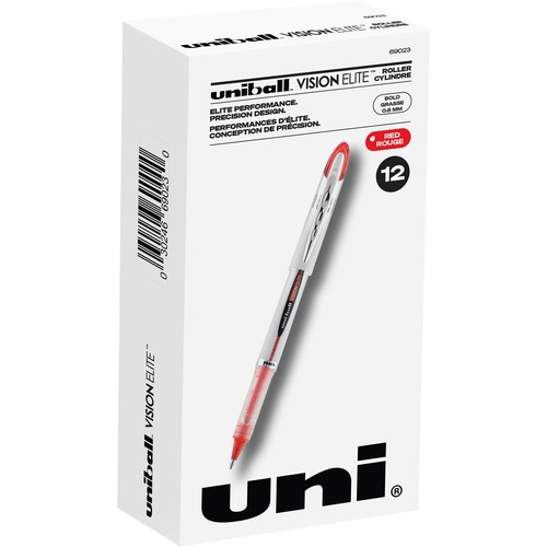 uniball™ Vision Elite Rollerball Pen - Bold Pen Point - 0.8 mm Pen Point Size - Refillable - Red Pigment-based Ink - 1 Each