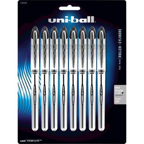 Uni-Ball Vision Elite Rollerball Pen - Bold Pen Point - 0.8 mm Pen Point Size - Black Pigment-based Ink - Transparent Barrel - 8 / Pack