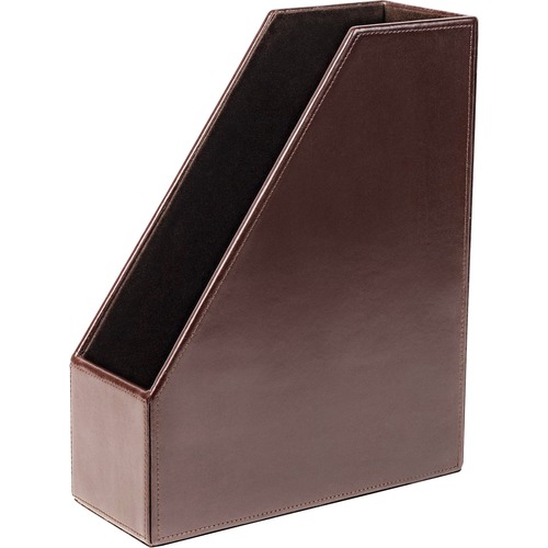 Dacasso Bonded Leather Magazine Rack - 12.5" Height x 4" Width x 10.1" DepthDesktop - Dark Brown - Leather - 1 Each