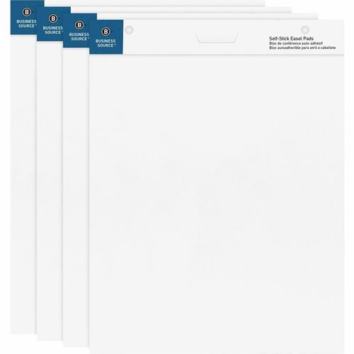 Business Source 25"x30" Self-stick Easel Pads - 30 Sheets - Plain - 25" x 30" - White Paper - Cardboard Cover - Self-stick - 4 / Carton
