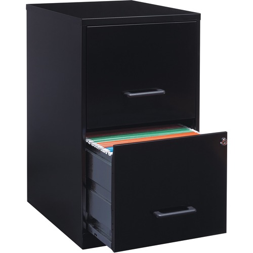 Lorell SOHO 18" 2-Drawer File Cabinet - 14.3" x 18" x 24.5" - 2 x Drawer(s) for File - Locking Drawer, Pull Handle, Glide Suspension - Black - Baked Enamel - Steel - Recycled - Assembly Required = LLR14341