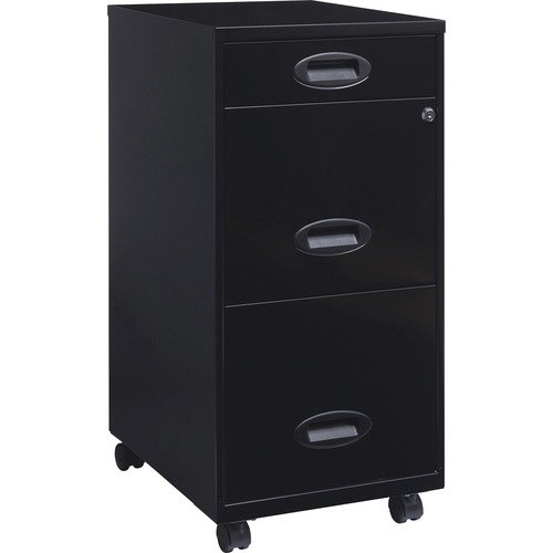 Lorell SOHO 18" 3-Drawer File Cabinet - 14.3" x 18" x 29.5" - 3 x Drawer(s) for Accessories, File - Letter - Locking Drawer, Glide Suspension - Black - Baked Enamel - Steel - Recycled - Assembly Required = LLR17427