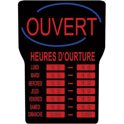 Royal Sovereign LED Open with Business Hours Sign French  - Open, Business Hour Print/Message - 16" (406.40 mm) Width x 24" (609.60 mm) Height - Rectangular Shape - Red Print/Message Color - Blue