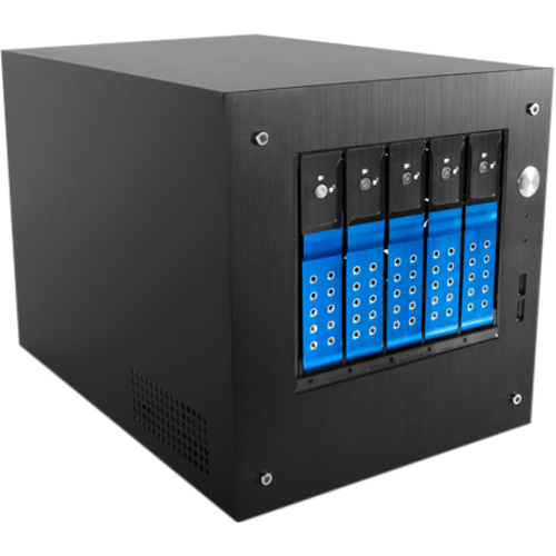 iStarUSA Compact Stylish 5 x 3.5" Hotswap Trayless mini-ITX Tower - Tower - Black, Blue - Aluminum, Galvanized Steel - 6 x Bay - Mini ITX Motherboard Supported - 1 x Fan(s) Supported - 5 x External 3.5" Bay - 1 x Internal 2.5" Bay - 1x Slot(s) - 2 x USB(s