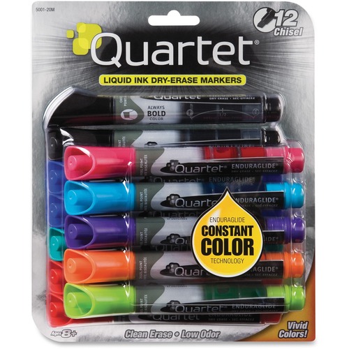 Quartet® EnduraGlide® Dry-Erase Markers, Chisel Tip, Assorted Colors, 12 Pack - Chisel Marker Point - Assorted Ink - 12 / Pack