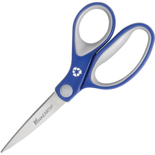 Westcott KleenEarth Soft Handle Scissors - 2.25" (57.15 mm) Cutting Length - 7" (177.80 mm) Overall Length - Straight - Stainless Steel - Pointed Tip - Blue/Gray - 1 Each - Scissors - ACM15553