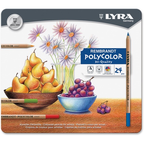 LYRA Artist Colored Woodcase Pencils, Assorted, 24 per Pack - Assorted Lead - Wood Barrel - 24 / Set