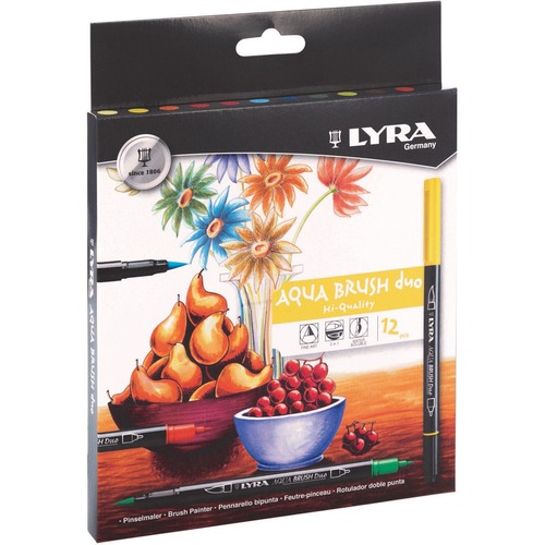 LYRA Aqua Brush Duo Set - Brush Marker Point Style - Assorted Water Based Ink - 12 / Set - Art Markers - DIX6521120