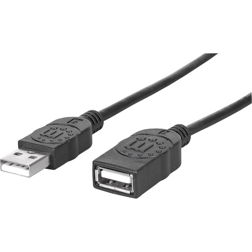 Manhattan Hi-Speed USB 2.0 A Male/A Female Extension Cable, 6', Black, Retail Pkg - Hi-Speed USB for ultra-fast data transfer rates with zero data degradation