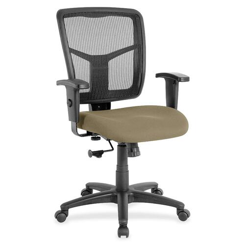 Lorell Ergomesh Managerial Mesh Mid-back Chair - Expo Latte Fabric Seat - Black Back - Black Frame - 5-star Base - 1 Each
