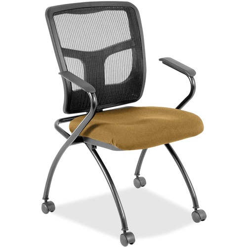 Lorell Mesh Back Nesting Training/Guest Chairs - Canyon Nugget Antimicrobial Vinyl Seat - Black Mesh Back - Gray Metal Frame - Four-legged Base - Armrest - 2 / Carton