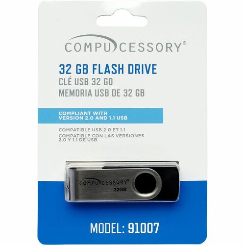 Compucessory Memory Stick-compliant Flash Drive - 32 GB - USB 2.0 - 12 MB/s Read Speed - 480 MB/s Write Speed - Silver - 1 Year Warranty - 1 Each - USB Drives - CCS91007