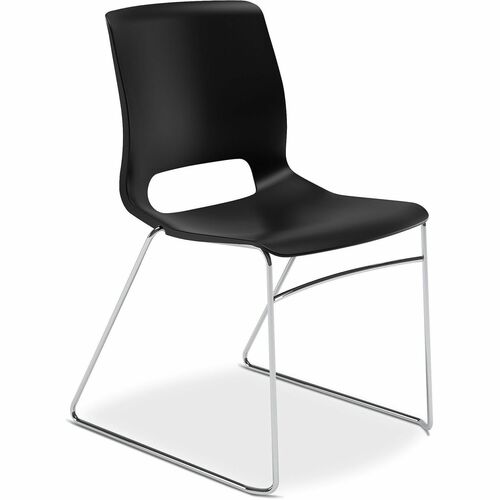 HON Motivate Stacking Chairs, 4-Pack - Onyx Seat Color - Plastic Seat Material - Onyx Back Color - Polypropylene Back Material - Silver Frame Color - Sled Base - 4 / Carton