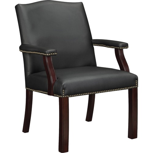 Lorell Deluxe Guest Chair - Black Bonded Leather Seat - Black Bonded Leather Back - Four-legged Base - Black - 1 Each