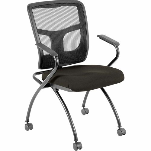 Lorell Mesh Back Fabric Seat Nesting Chairs - Fabric Seat - Powder Coated Metal Frame - Four-legged Base - Black - Mesh - Armrest - 2 / Carton
