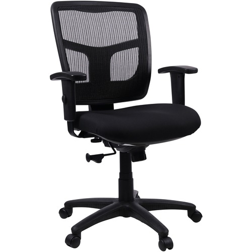 Lorell Ergomesh Managerial Mesh Mid-back Chair - Black Fabric Seat - Black Back - Black Frame - 5-star Base - Black - 1 Each