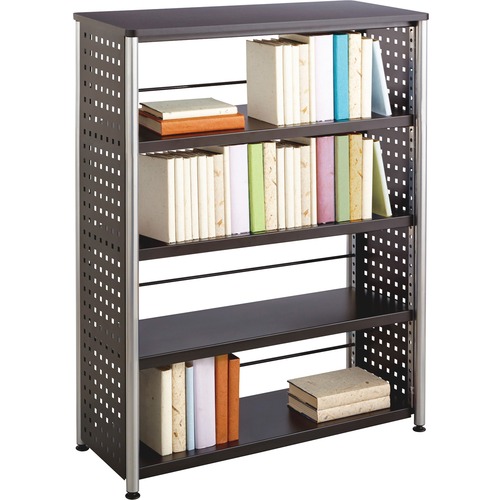 Safco Scoot Contemporary Design Bookcase - 36" x 15.5" x 47" - 4 Shelve(s) - Material: Steel, Particleboard - Finish: Black, Laminate, Powder Coated