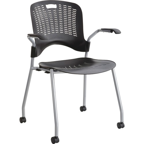 Safco Sassy Stack Chairs - Black Polypropylene Seat - Black Polypropylene Back - Silver Frame - Black - Nylon - 2 / Carton