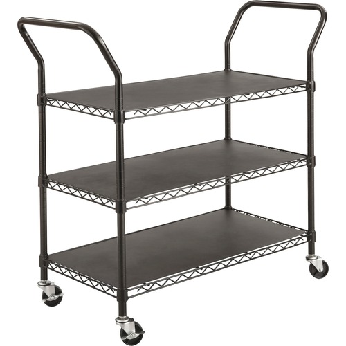 Safco 3-shelf Wire Utility Cart - 272.16 kg Capacity - 4 Casters - 3" (76.20 mm) Caster Size - Steel - x 43.8" Width x 19.3" Depth x 40.5" Height - Steel Frame - Black - 1 Each - Utility/Service Carts - SAF5338BL