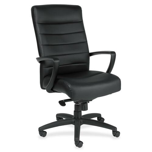 Eurotech Manchester High Back Executive Chair - Black Leather Seat - Black Leather Back - Steel Frame - 5-star Base - 1 Each