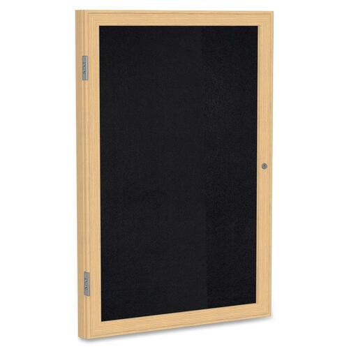 Ghent Enclosed Recycled Rubber Tackboard - 36" Board Height x 24" Board Width - Solid Black Rubber Surface - Self-healing, Lock, Shatter Resistant, Environmentally Friendly, Fade Resistant, Stain Resistant, Washable - Oak Wood Frame - 2.3" Depth - 1 Each