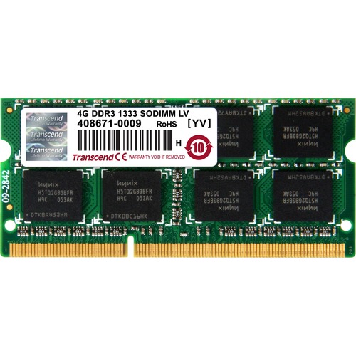 Transcend 4GB DDR3L 1333 SO-DIMM 2Rx8 - 4 GB DDR3 SDRAM - 1333 MHz - CL9 - 1.35 V - Unbuffered - 204-pin - SoDIMM