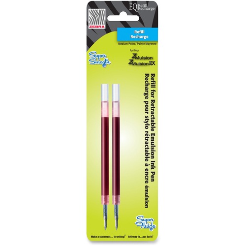 Zebra Pen Emulsion Ink Pen Refills - 1 mm, Bold Point - Red Ink - Quick-drying Ink, Smear Resistant, Streak-free - 2 / Pack