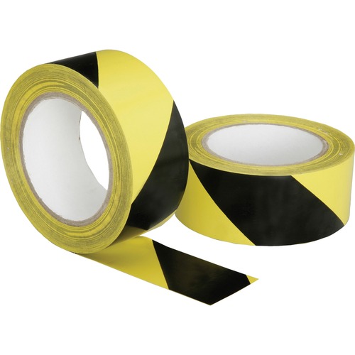 SKILCRAFT Floor Safety Striped Marking Tape - 36 yd Length x 2" Width - 3" Core - Plastic, Vinyl - Rubber Backing - 1 / Roll - Yellow, Yellow