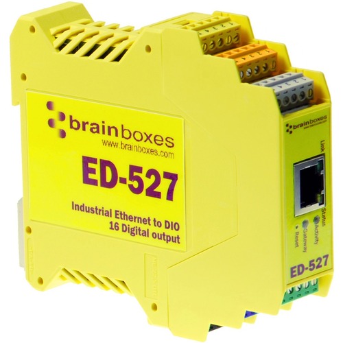 Brainboxes - Ethernet to 16 Digital Outputs + RS485 Gateway - Twisted Pair - 1 x Network (RJ-45) - 1 x Serial Port - 10/100Base-TX - Fast Ethernet - Rail-mountable - TAA Compliant