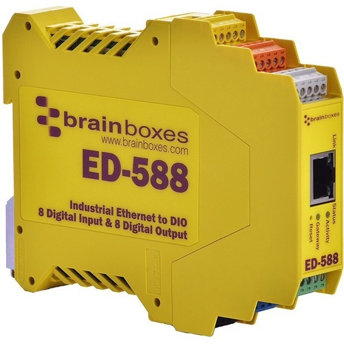 Brainboxes - Ethernet to 8 Digital Inputs and 8 Digital Outputs + RS485 Gateway - 1 x Network (RJ-45) - Fast Ethernet - 10/100Base-T - Rail-mountable