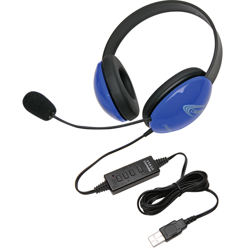 CALIFONE USB STEREO HEADPHONES LISTENING FIRST SERIES BLUE - Stereo - USB - Wired - 32 Ohm - 20 Hz - 20 kHz - Over-the-head - Binaural - Supra-aural - 5.50 ft Cable - Electret Microphone - Blue