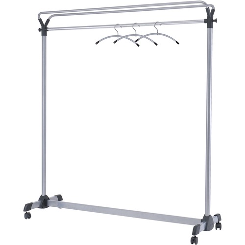 Alba Upper Shelf Double-sided Garment Rack - 50 x Coat - 66.9" Height x 19.7" Width59.1" Length%Floor - Caster, Sturdy - Silver - Steel, Plastic - 1 Each