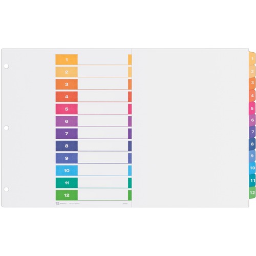 Avery® Ready Index 11x17 Table of Content Dividers - 12 x Divider(s) - Table of Contents, 1-12 - 12 Tab(s)/Set - 11" Divider Width x 17" Divider Length - 3 Hole Punched - White Paper Divider - Multicolor Paper Tab(s) - 1 / Set