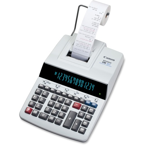 Canon MP49DII Desktop Printing Calculator - Dual Color Print - Dot Matrix - 4.8 lps - Heavy Duty, Extra Large Display, Auto Power Off, Clock, Calendar, Sign Change, Item Count - 14 Digits - Fluorescent - AC Supply Powered - Gray - 1 Each - Printing Calculators - CNMMP49DII