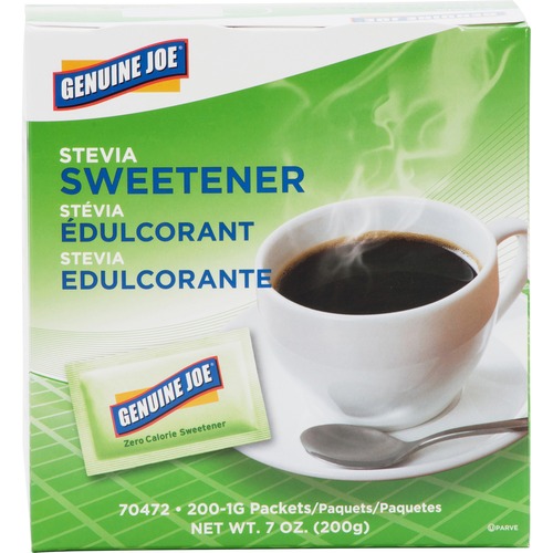 Genuine Joe Stevia Natural Sweetener Packets - 1 g - Natural Sweetener - 200/Box