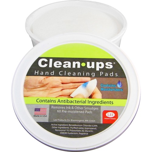 LEE Clean-ups Pre-moistened Hand Cleaning Pads - 2 Ply - Mild Floral - 3" Roll Diameter - White - Cloth - Anti-bacterial, Moisture Resistant - For Hand, General Purpose - 60 Per Canister - 1 Each