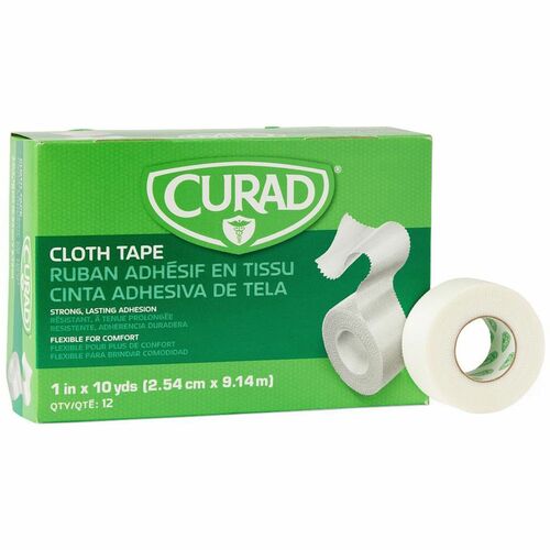 Curad Cloth Silk Adhesive Tape - 10 yd Length x 1" Width - Cloth - 12 / Box - White